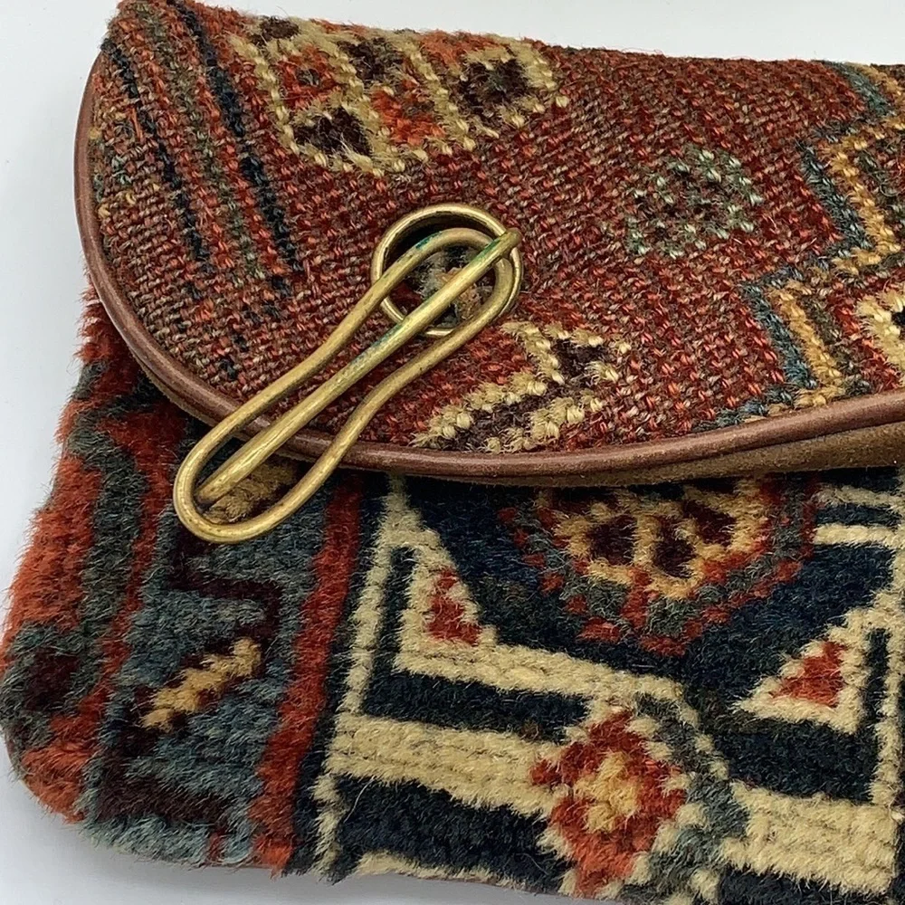 Milton Hefling NY Vintage Tapestry Leather Creation Suede Embroidery Clutch Bag